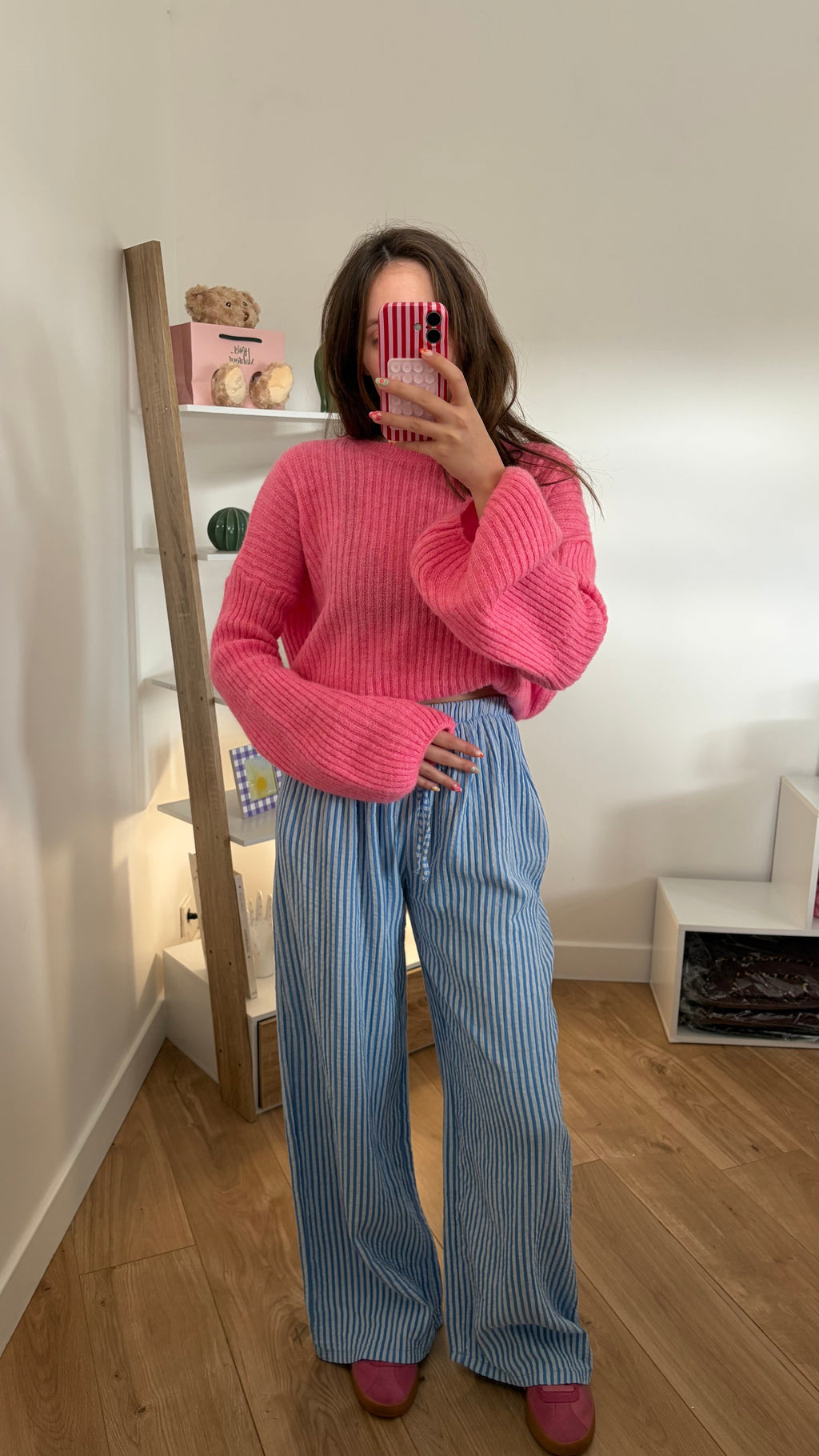 Pantalon rayé bleu en gaze de coton Simloé