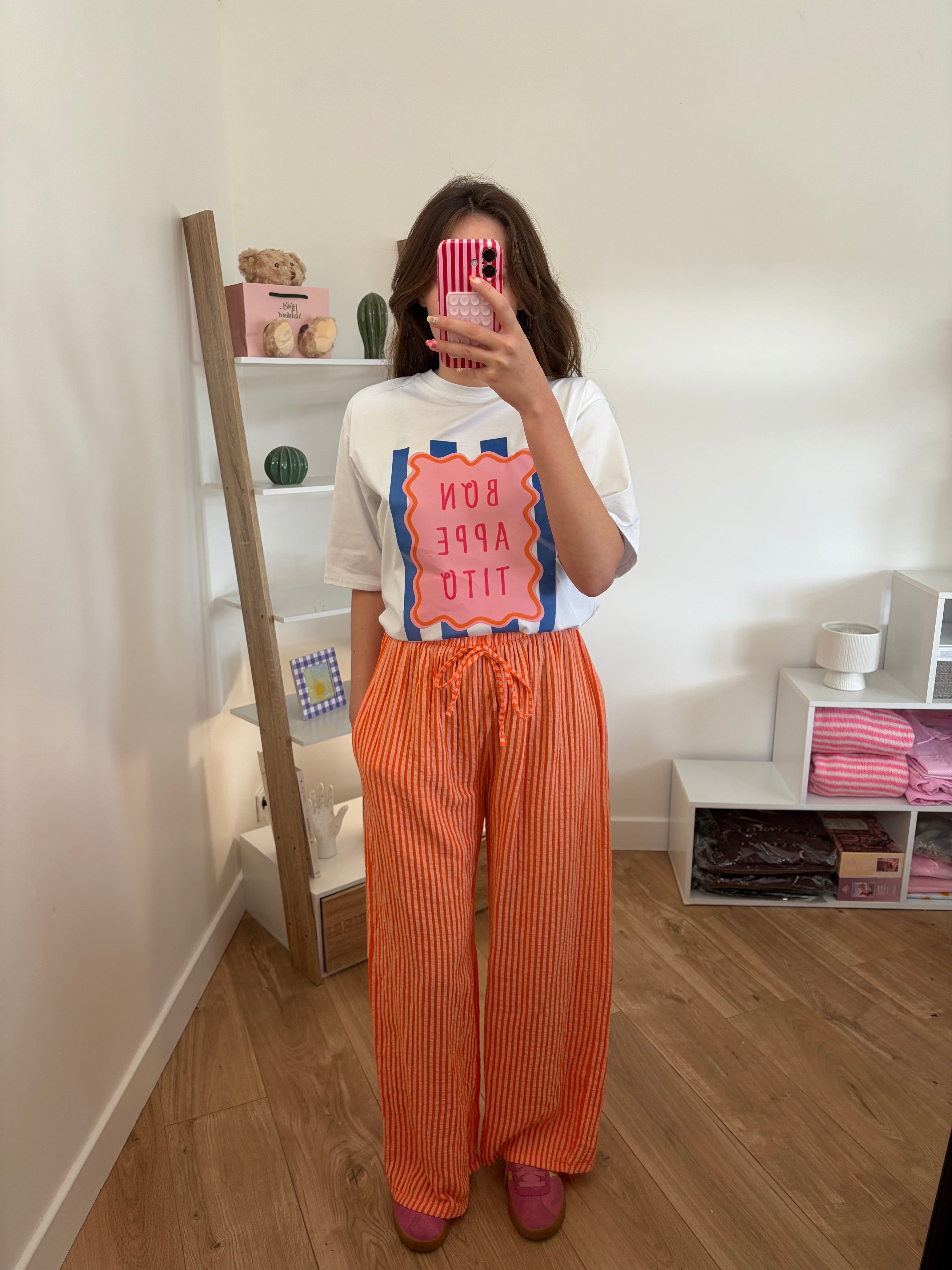 Pantalon rayé kaki en gaze de coton Simloé