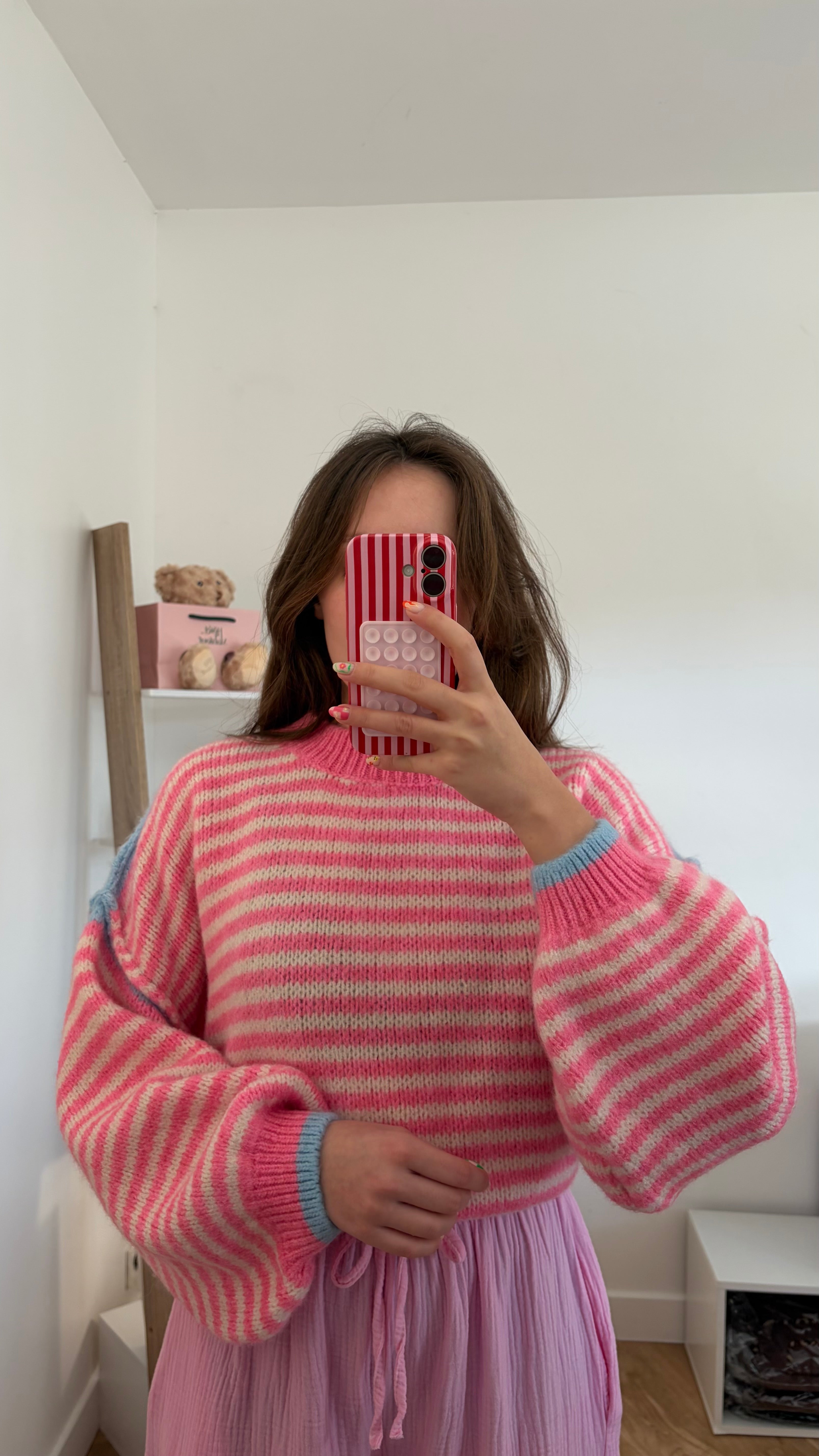 Pull rose et bleu à rayures Simloé
