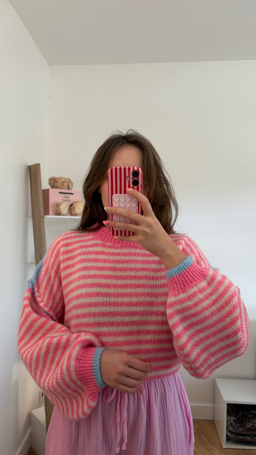 Pull rose et bleu à rayures Simloé