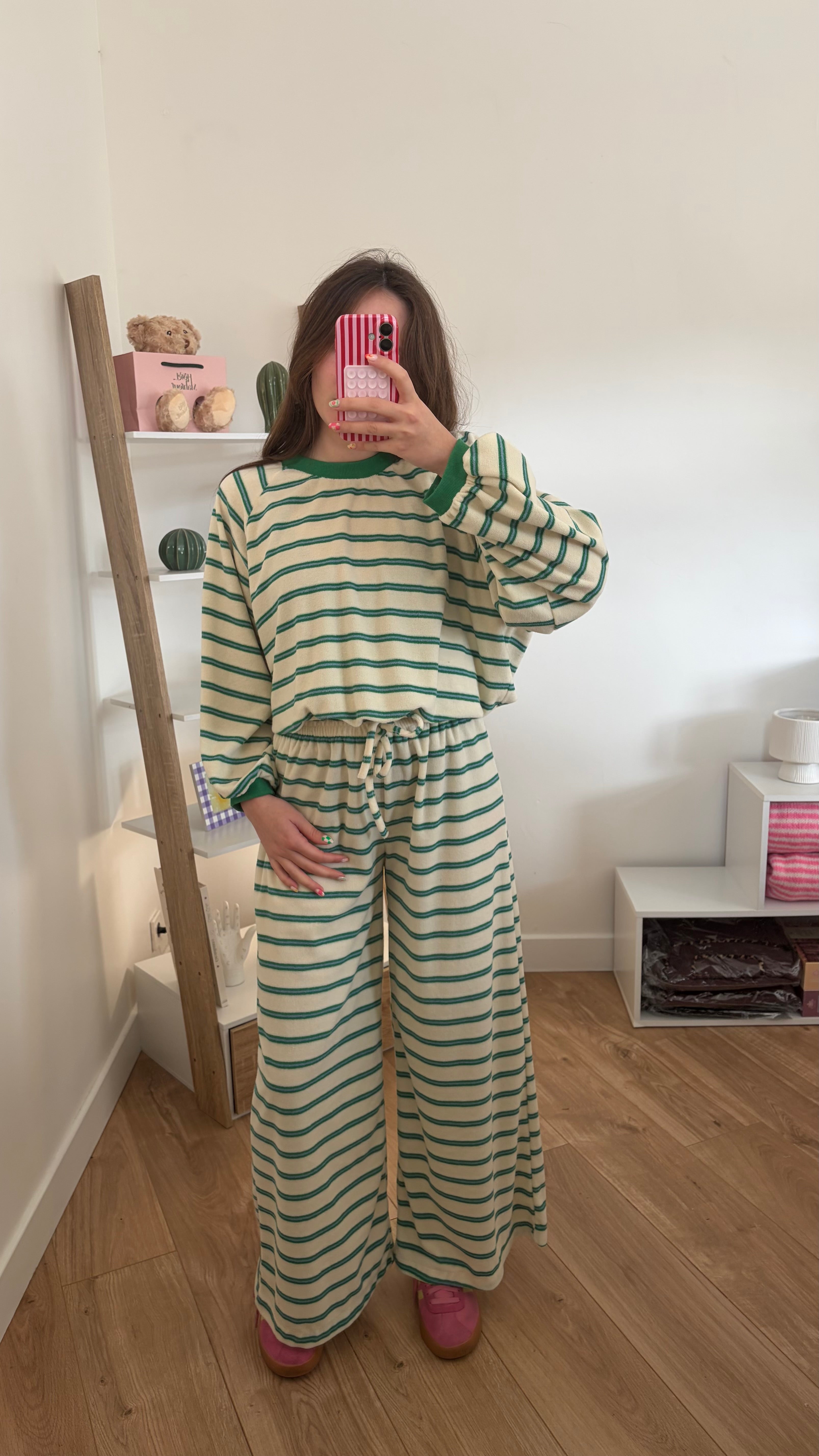 Ensemble éponge vert à rayures Simloé