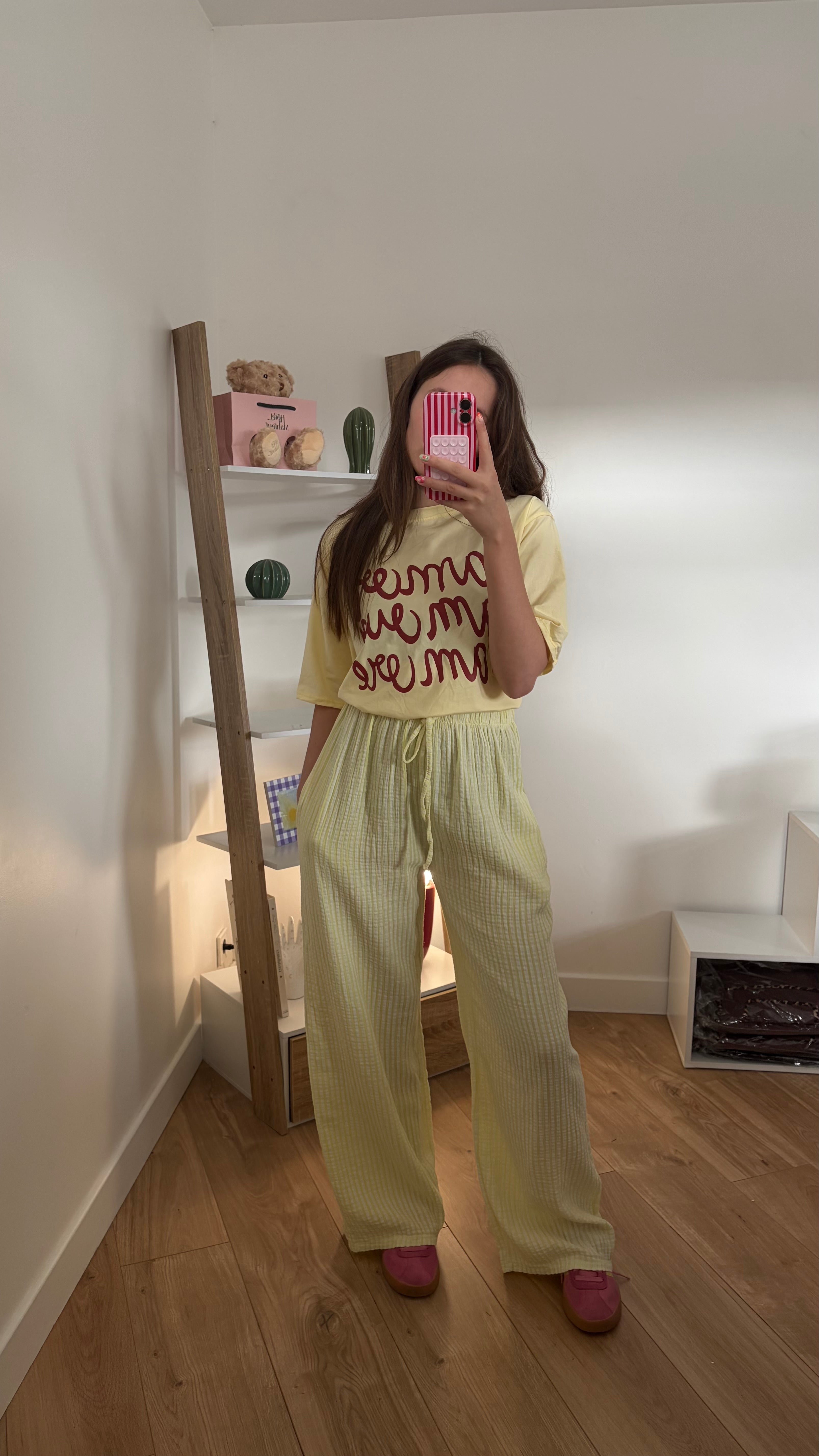 Pantalon rayé kaki en gaze de coton Simloé