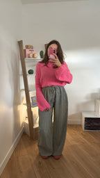 Pantalon rayé vert en gaze de coton Simloé