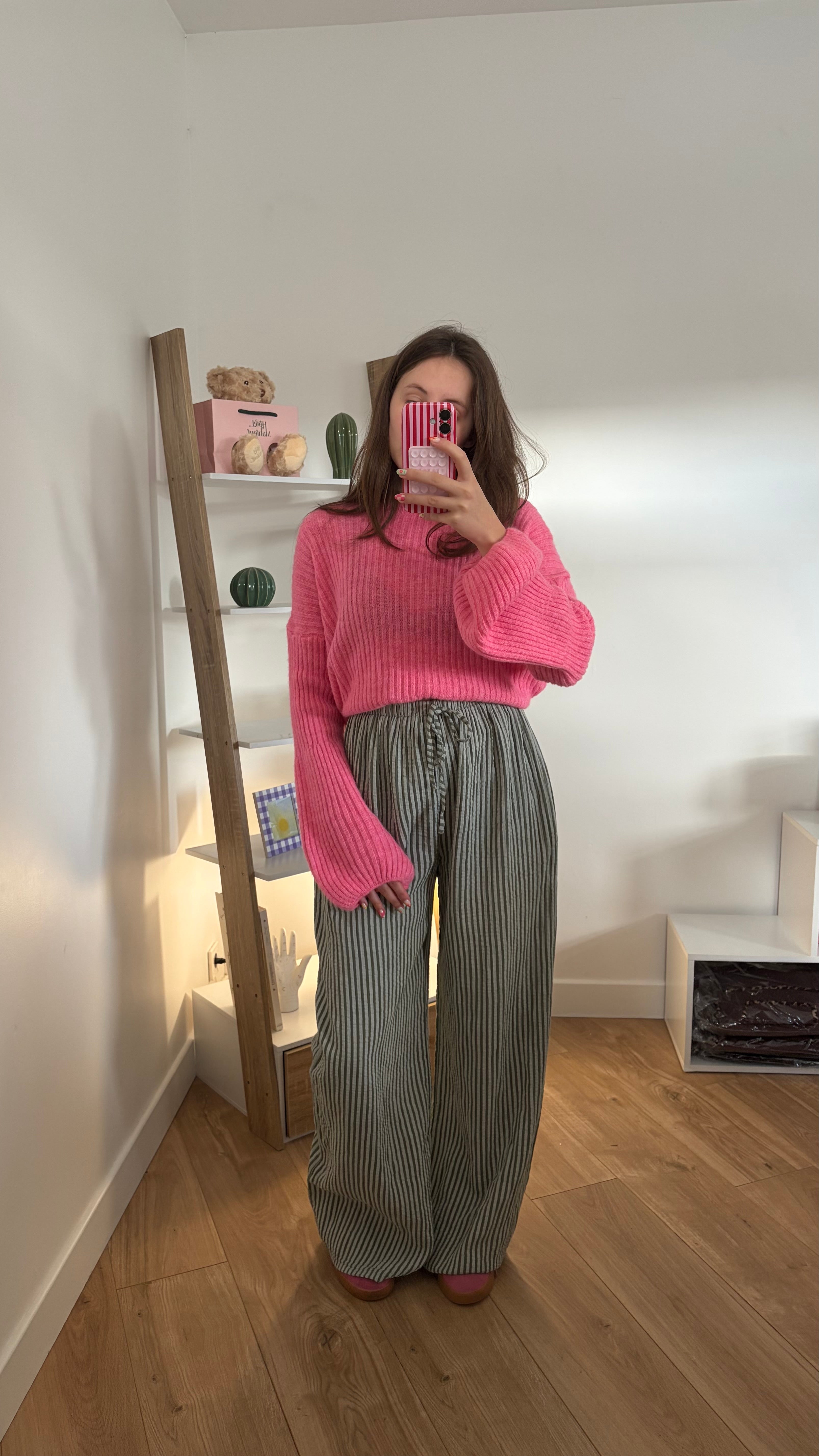 Pantalon rayé vert en gaze de coton Simloé