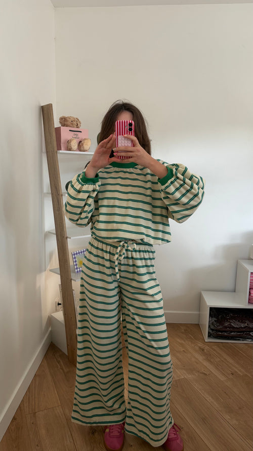 Ensemble éponge vert à rayures Simloé