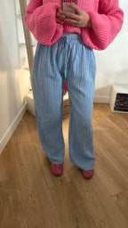 Pantalon rayé bleu en gaze de coton Simloé