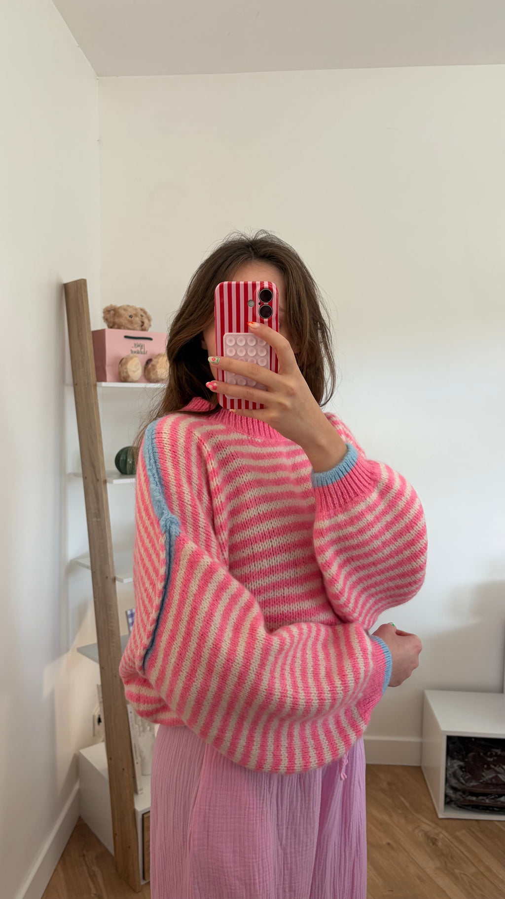 Pull rose et bleu à rayures Simloé
