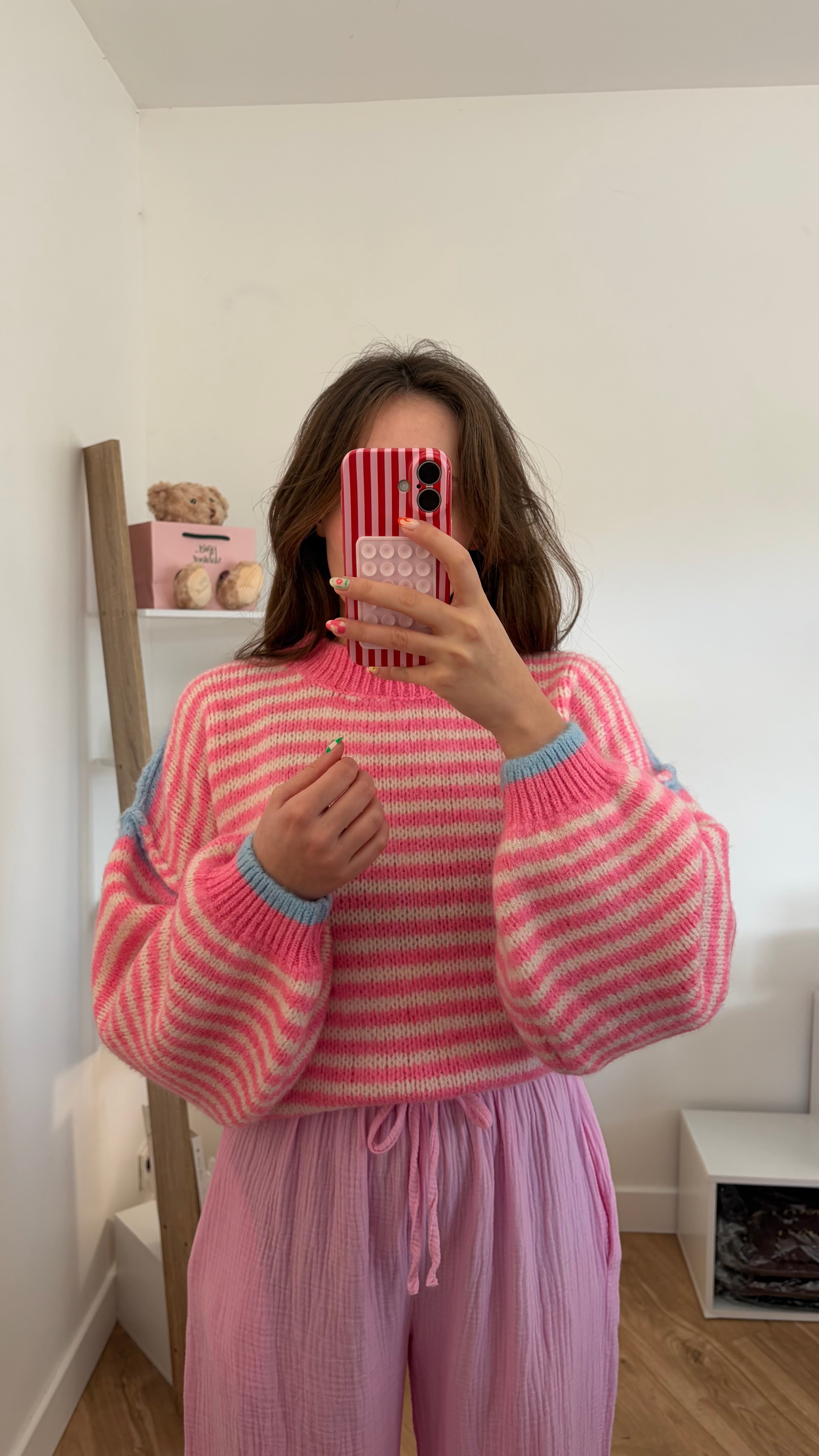 Pull rose et bleu à rayures Simloé