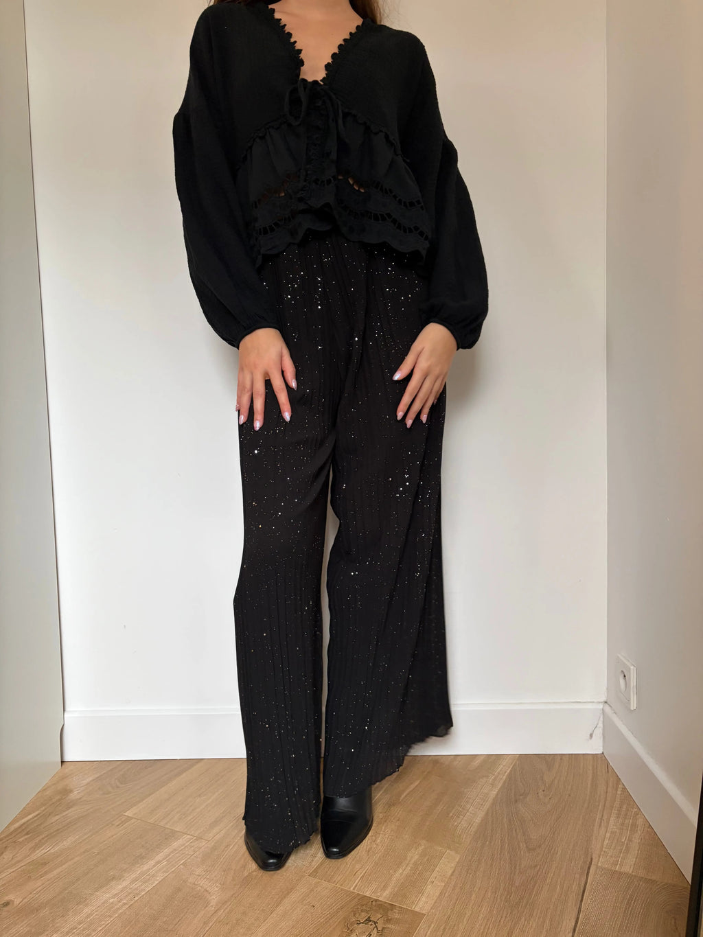 Pantalon plissé à paillettes Simloé