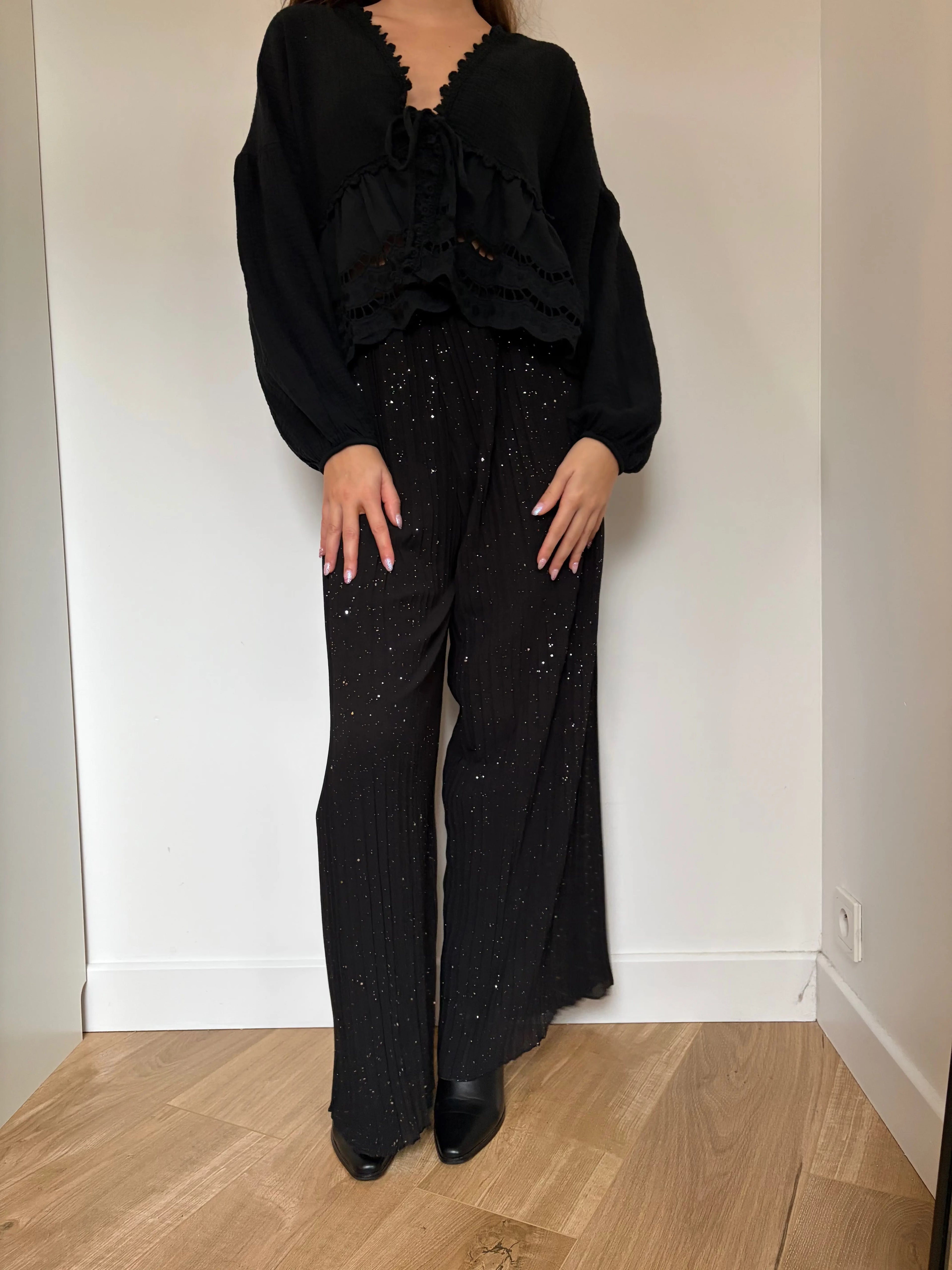 Pantalon plissé à paillettes Simloé
